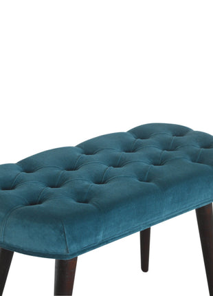 Teal Cotton Velvet Button Bench