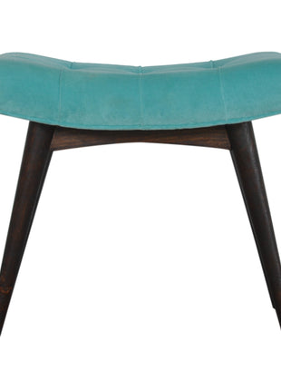 Aqua Cotton Velvet Curved Bench