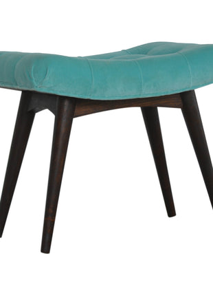 Aqua Cotton Velvet Curved Bench