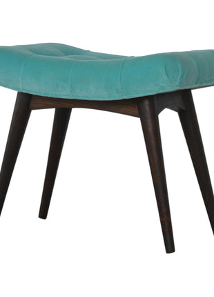 Aqua Cotton Velvet Curved Bench