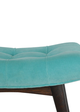 Aqua Cotton Velvet Curved Bench