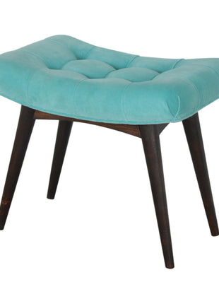 Aqua Cotton Velvet Curved Bench