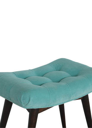 Aqua Cotton Velvet Curved Bench