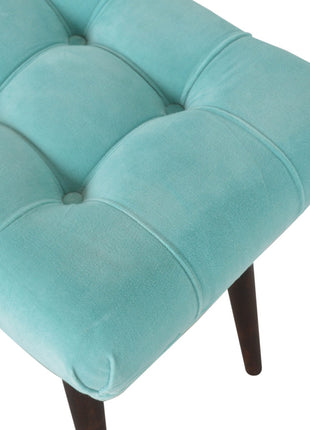 Aqua Cotton Velvet Curved Bench