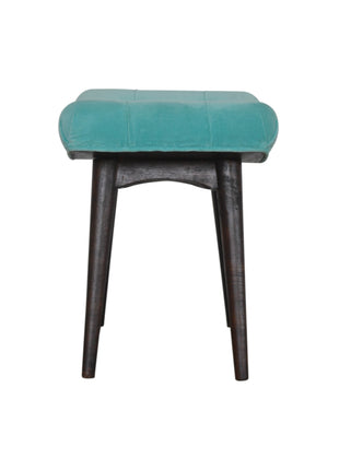 Aqua Cotton Velvet Curved Bench