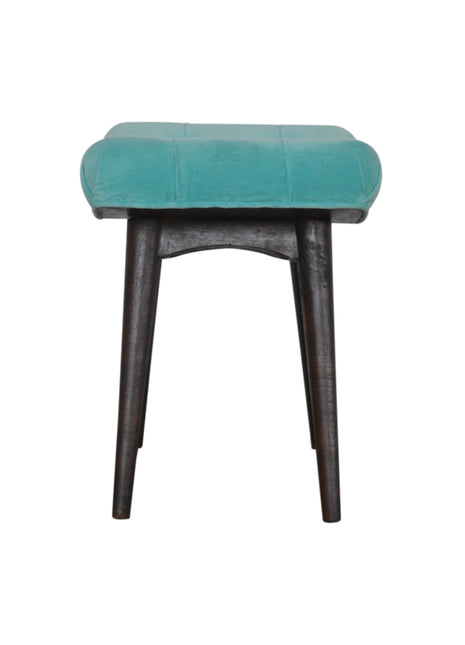 Aqua Cotton Velvet Curved Bench