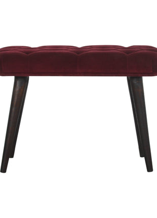 Wine Red Velvet Deep Button Bench
