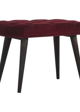 Wine Red Velvet Deep Button Bench