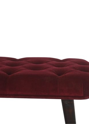 Wine Red Velvet Deep Button Bench