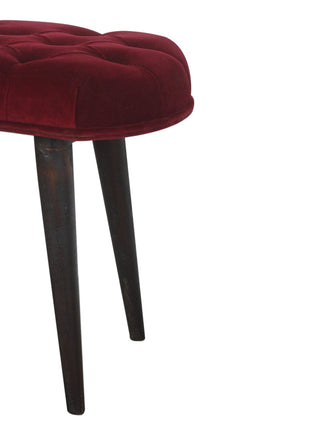 Wine Red Velvet Deep Button Bench