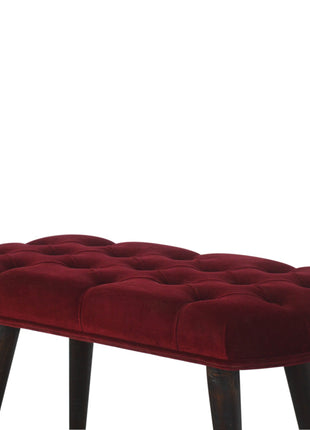 Wine Red Velvet Deep Button Bench