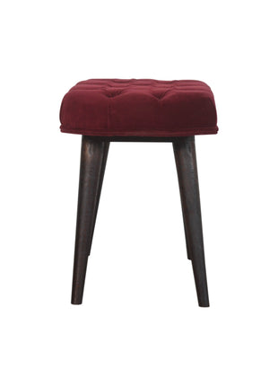 Wine Red Velvet Deep Button Bench
