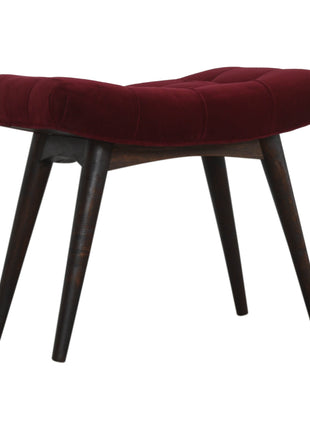 Wine Red Cotton Velvet Curved Bench