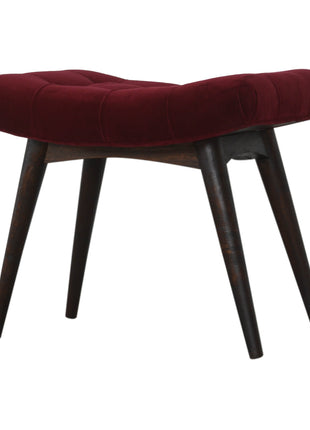 Wine Red Cotton Velvet Curved Bench