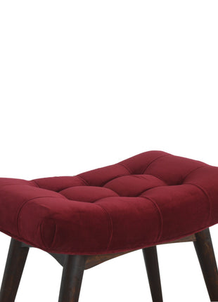 Wine Red Cotton Velvet Curved Bench