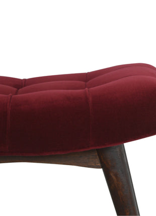 Wine Red Cotton Velvet Curved Bench