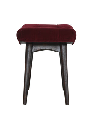 Wine Red Cotton Velvet Curved Bench