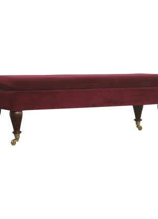 Wine Red Velvet Castor Bench