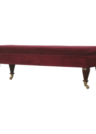 Wine Red Velvet Castor Bench