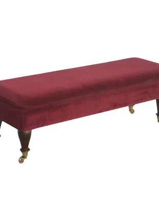 Wine Red Velvet Castor Bench