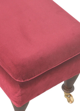 Wine Red Velvet Castor Bench