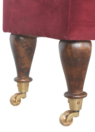 Wine Red Velvet Castor Bench