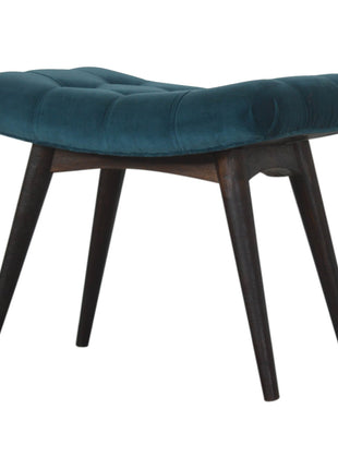Teal Cotton Velvet Curved Bench