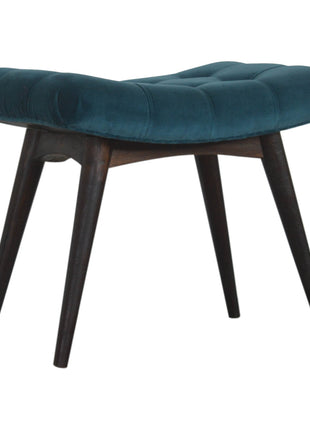 Teal Cotton Velvet Curved Bench