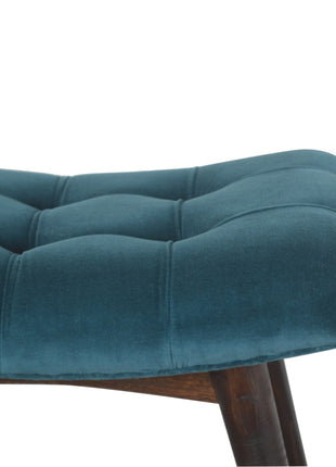 Teal Cotton Velvet Curved Bench