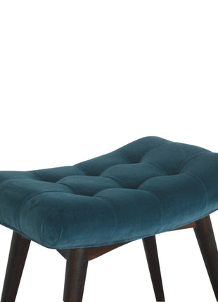 Teal Cotton Velvet Curved Bench