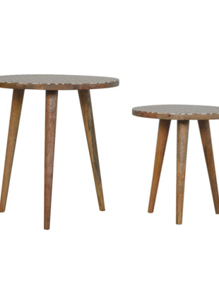 White Pattern Footstool Set of 2