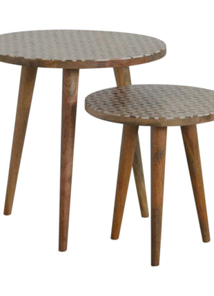 White Pattern Footstool Set of 2