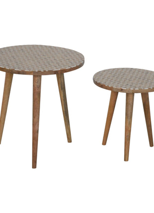 White Pattern Footstool Set of 2
