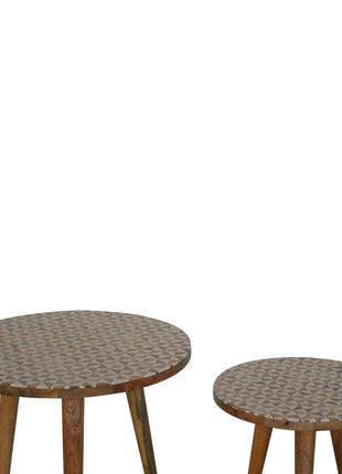 White Pattern Footstool Set of 2