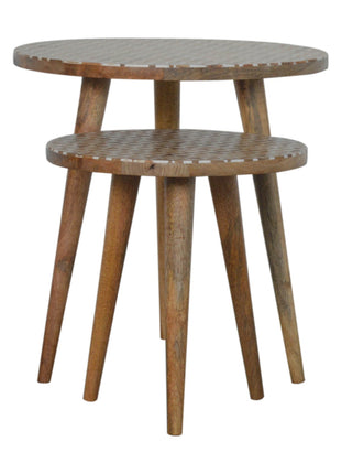 White Pattern Footstool Set of 2