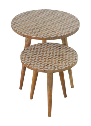 White Pattern Footstool Set of 2