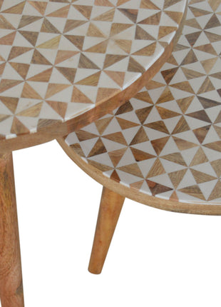 White Pattern Footstool Set of 2