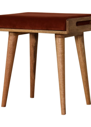 Fußhocker mit Tablett aus ziegelrotem Samt