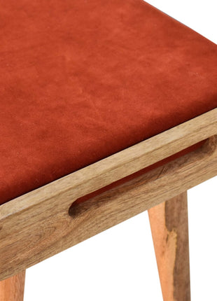 Fußhocker mit Tablett aus ziegelrotem Samt