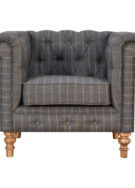 Sillón Chesterfield de tweed de peltre