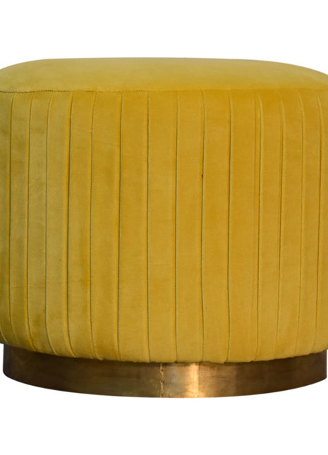 Mustard Velvet Pleated Footstool