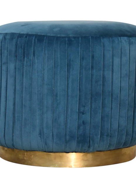 Teal Velvet Pleated Footstool