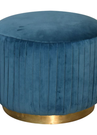 Teal Velvet Pleated Footstool