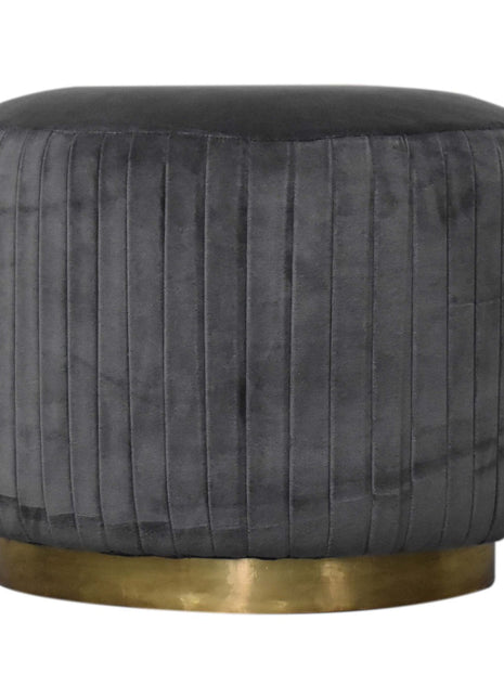 Grey Velvet Pleated Footstool