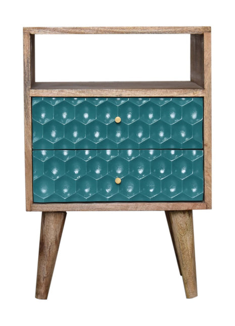 Honeycomb Teal Open Slot Bedside