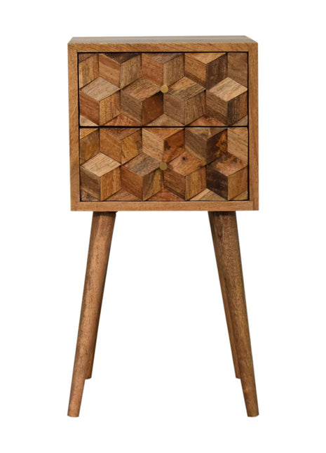 Mini Cube Carved 2 Drawer Bedside