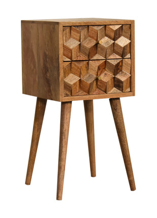 Mini Cube Carved 2 Drawer Bedside