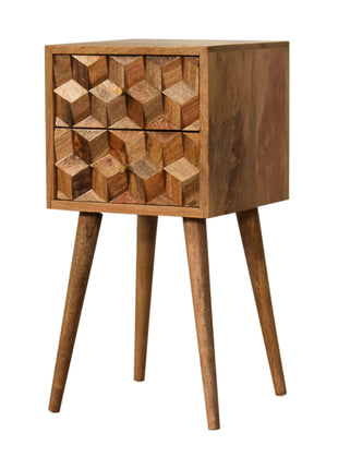 Mini Cube Carved 2 Drawer Bedside
