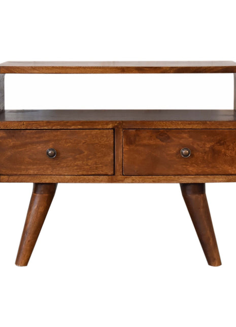 Mini Chestnut Curved Media Unit with 2 Drawers