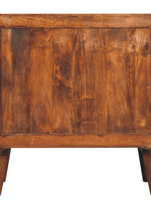 Kastanienholz-Würfelschrank mit Messing-Intarsien